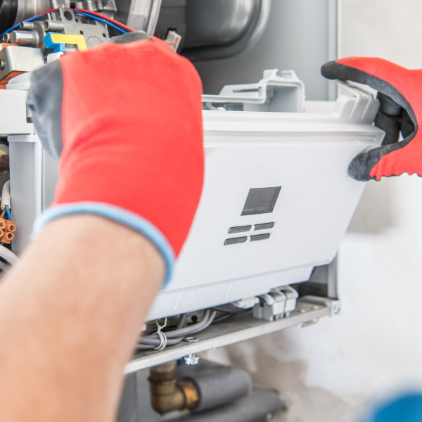 Close up of a technician repairing a heating system Close up of a technician repairing a heating system