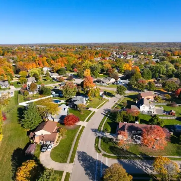 Aerial view of neighborhood in Bellbrook, OH Aerial view of neighborhood in Bellbrook, OH
